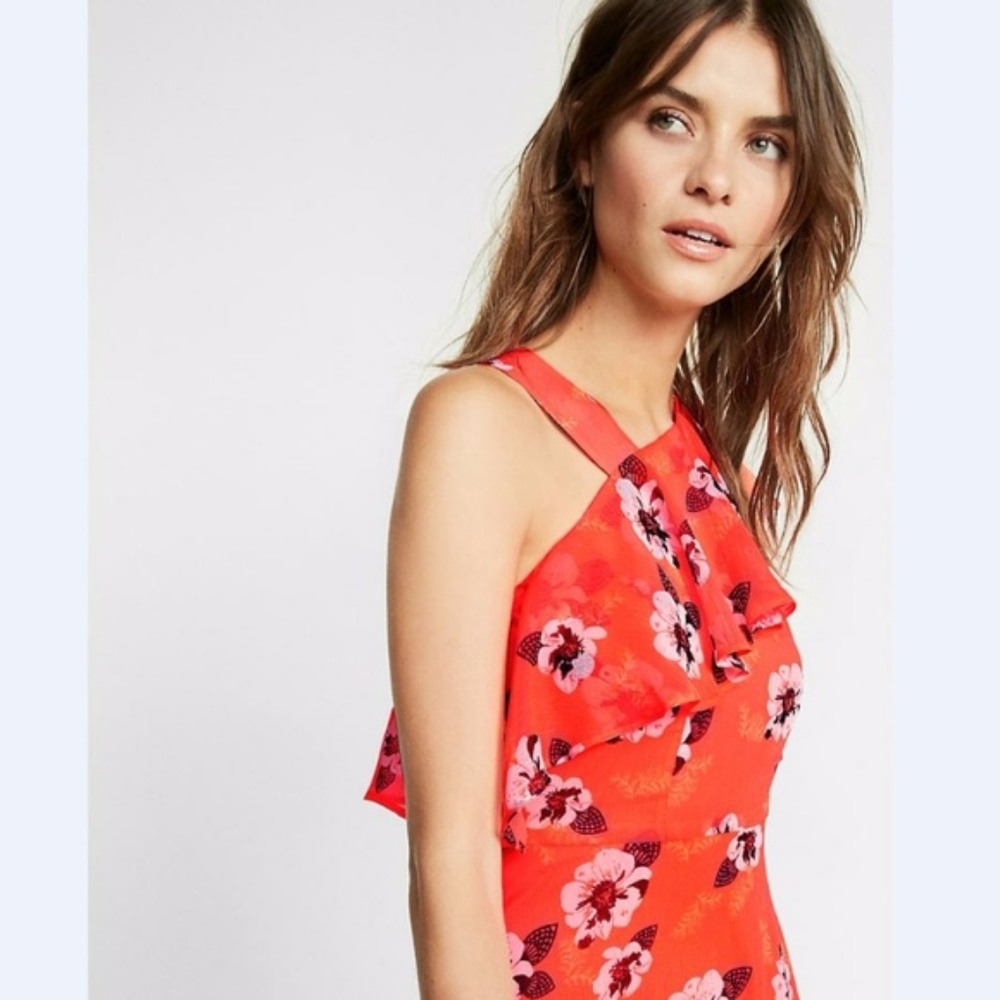 NWT! Express Floral Ruffle Dress - Size 0 - Picture 4 of 7